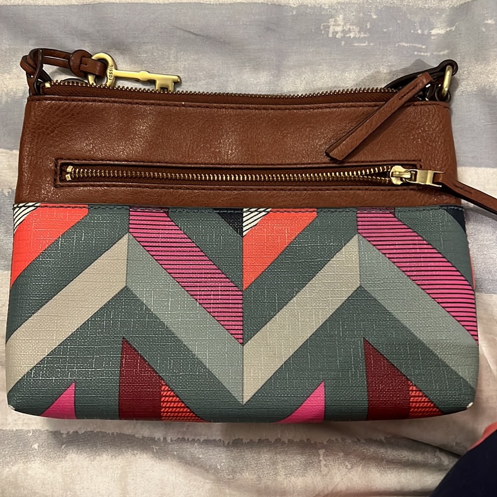 Fossil Fiona Small Crossbody In Chevron Blue - image 2